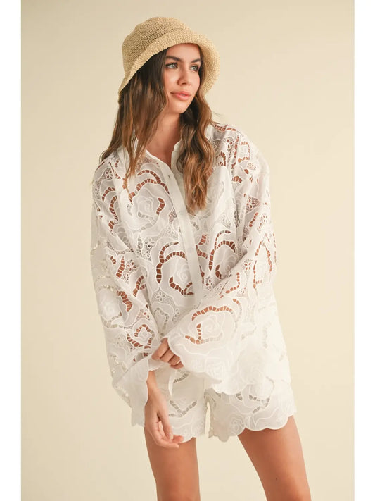 Cora Eyelet Lace Pattern Button Up