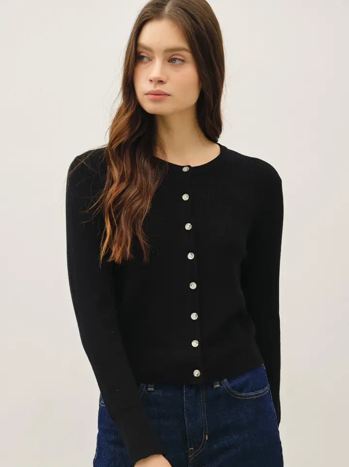 Francine Ribbed Crewneck Cardigan