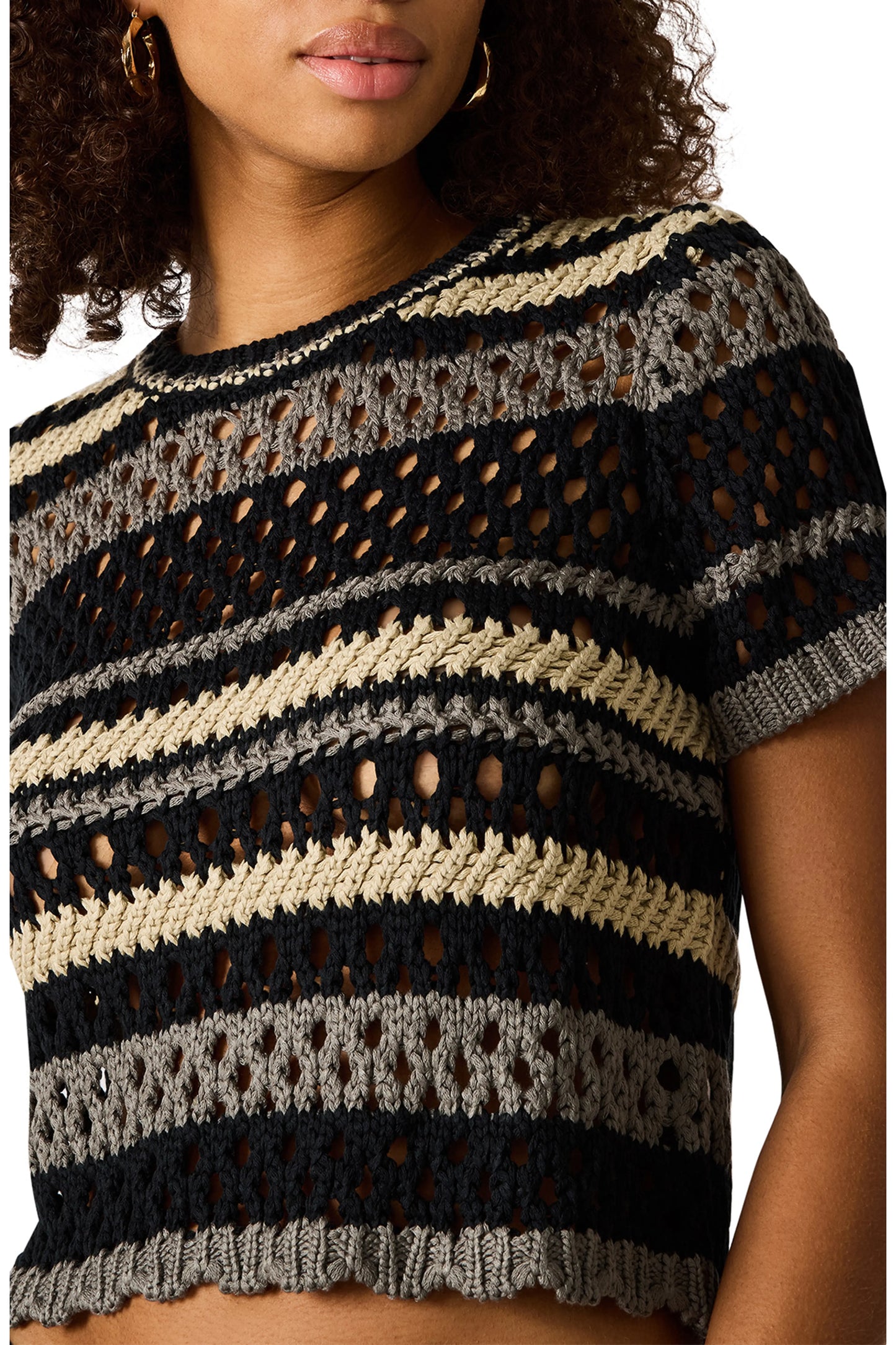 Winnie Striped Open Knit Crop Sweater