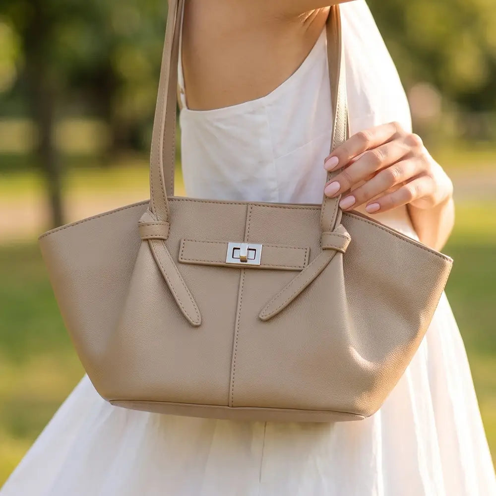 Twist Lock Winged Shoulder Tote Bag