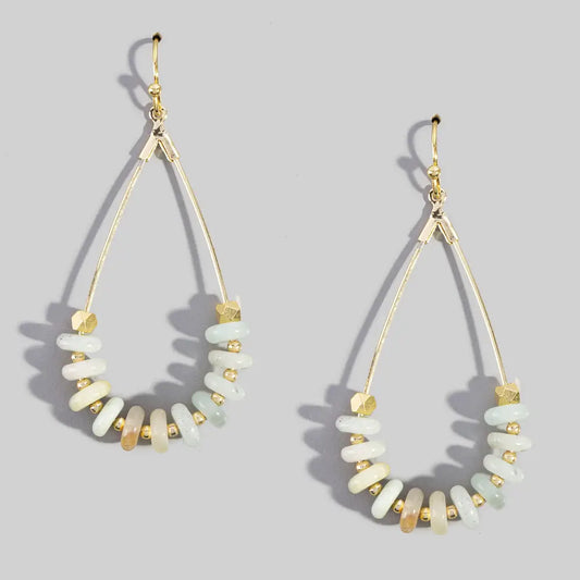 Genuine Stone Triangle Wire Drop Earrings