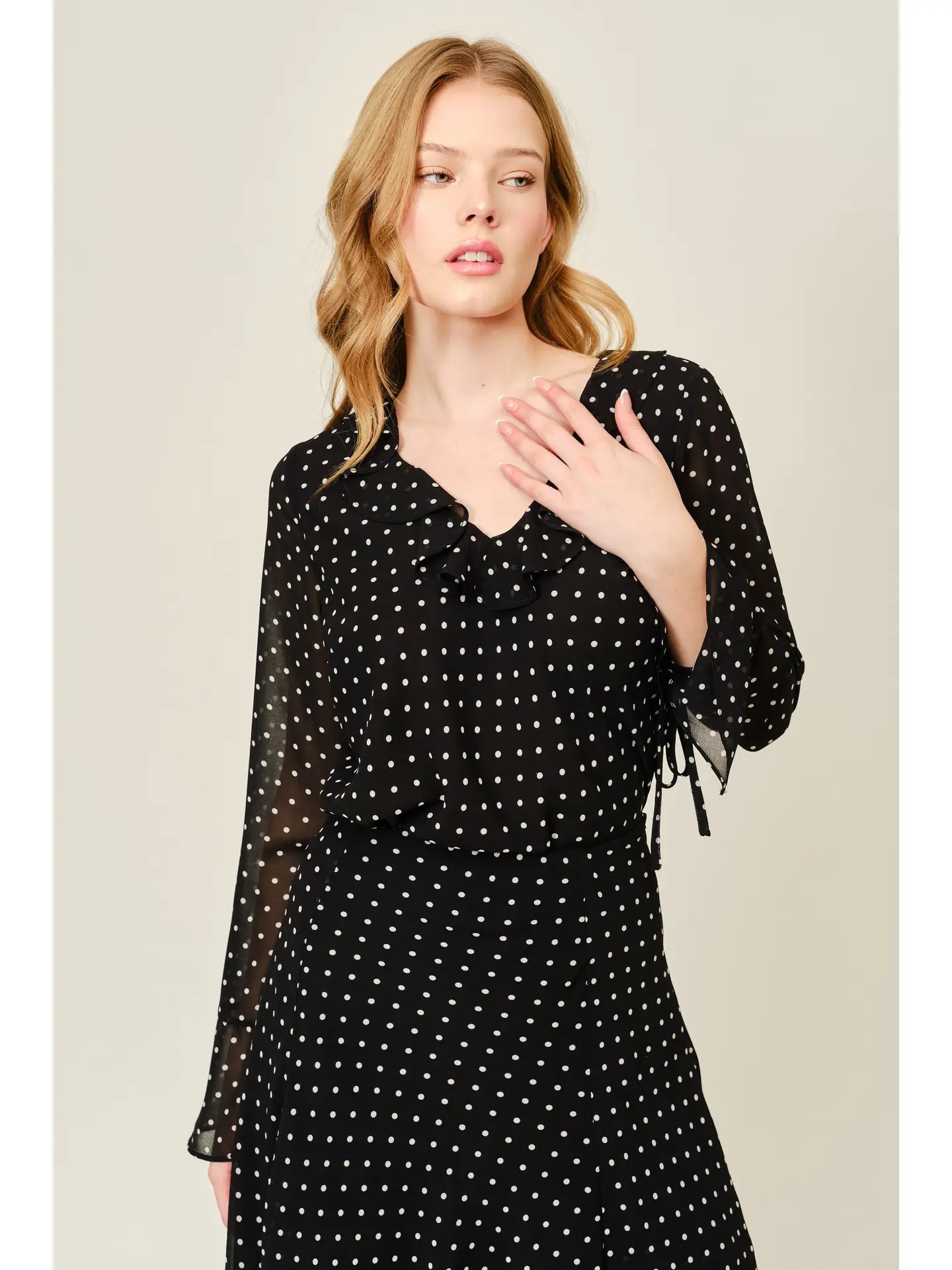 Cici Polka Dot Ruffle Blouse