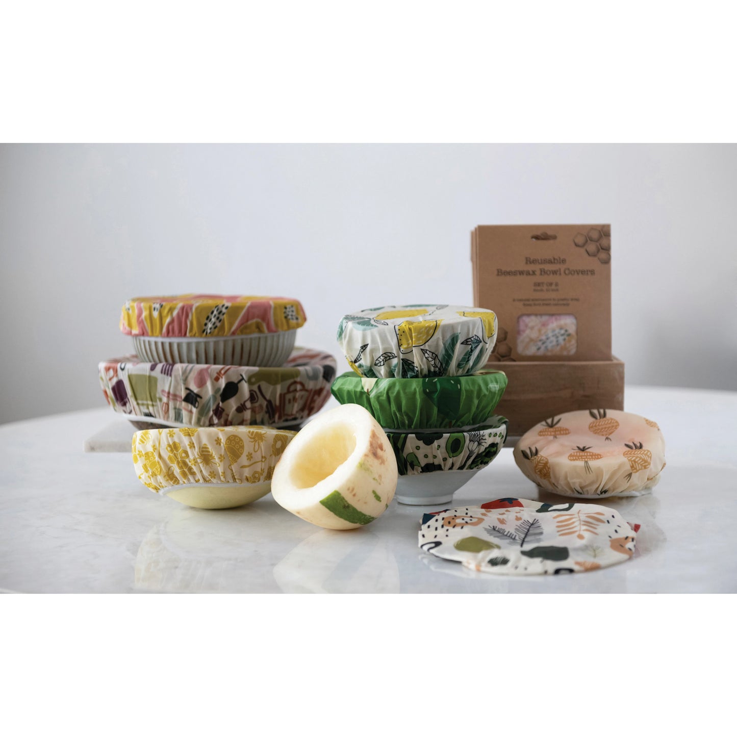 Reusable Fabric Beeswax Food Covers with Prints