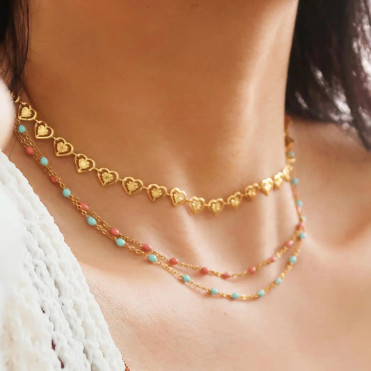 18K Gold Non-Tarnish Beaded Petite Chain Necklace