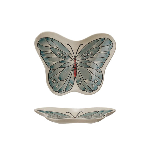 Hand Painted Butterfly Stoneware Dish