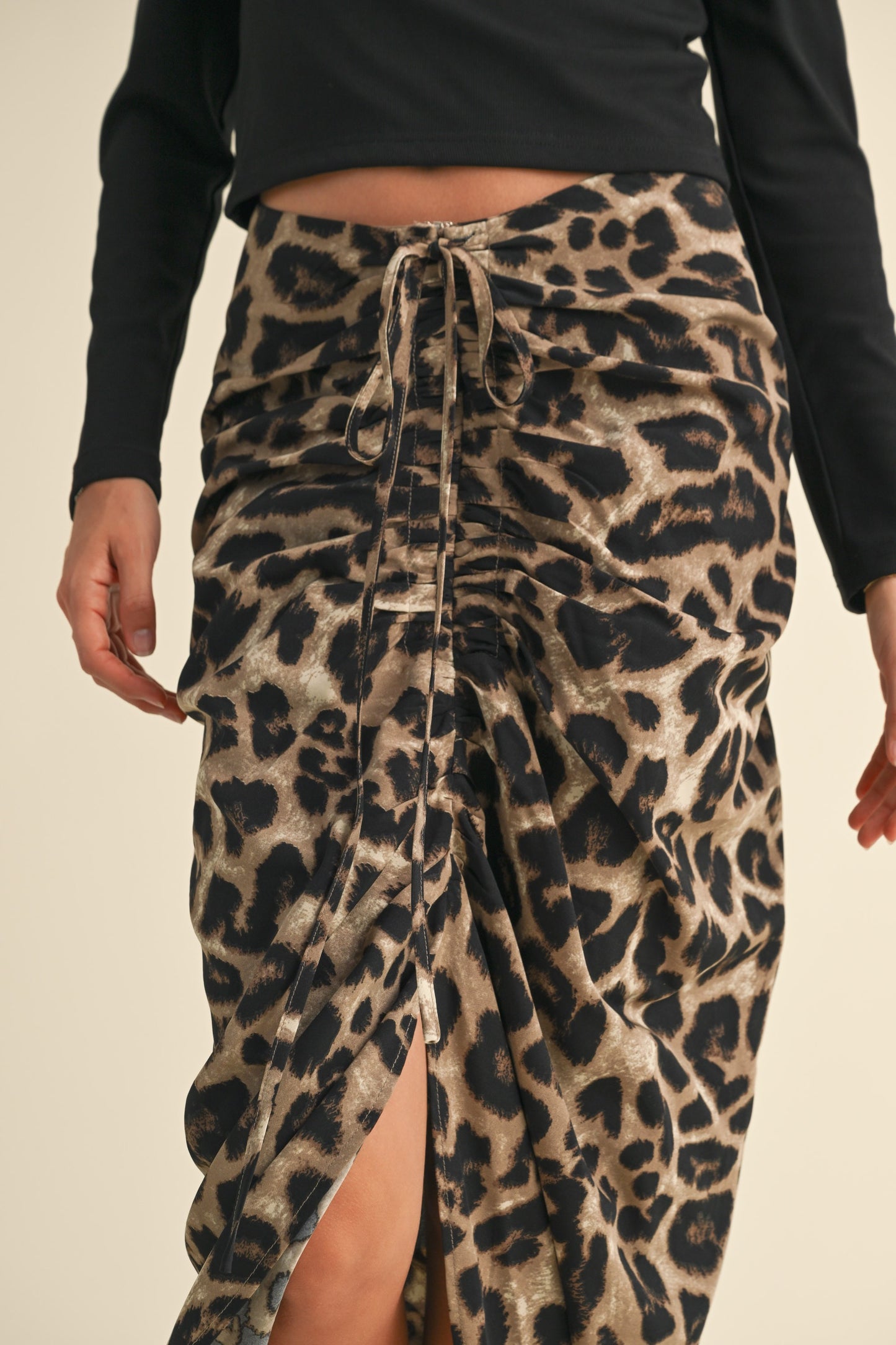 Lillian Leopard Print Ruched Midi Skirt