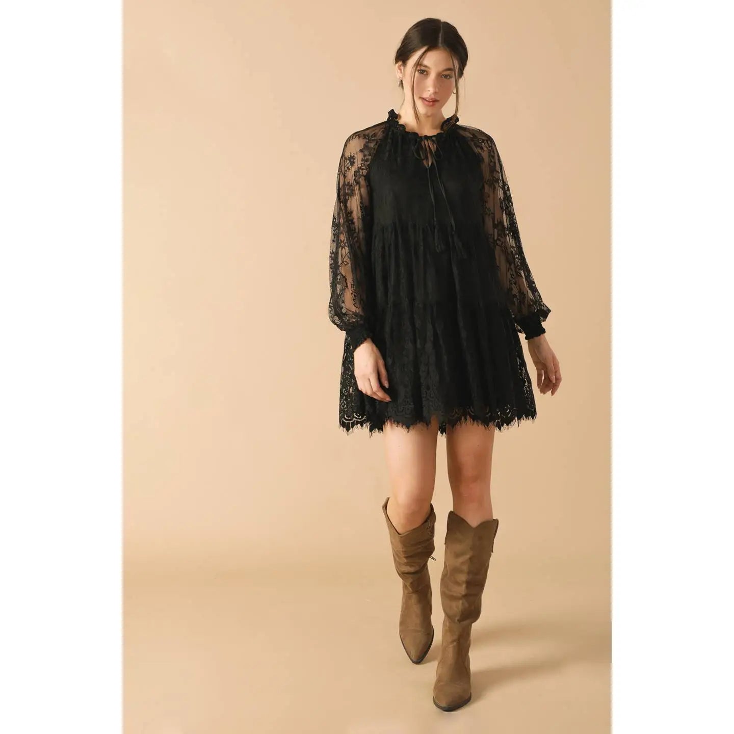 Valeria Woven Lace Mini Dress Honey Boutique