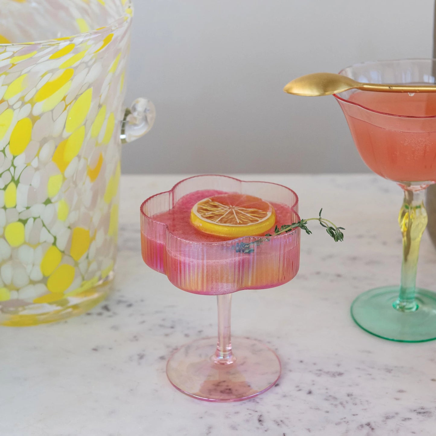 Pleated Flower Shaped Stemmed Coupe Glass