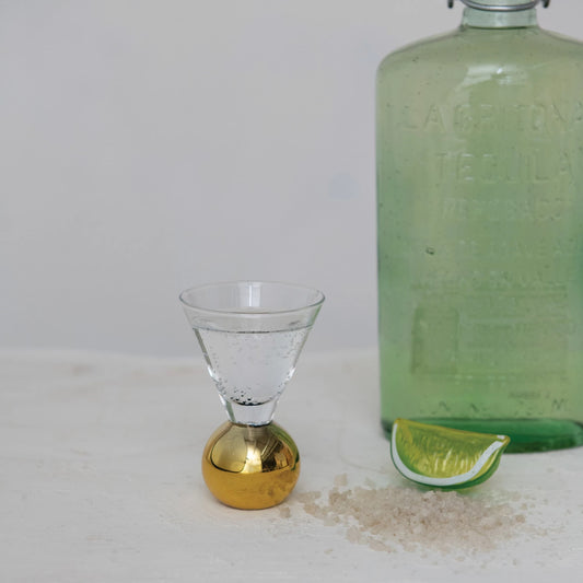 1 oz. Shot Glass w/ Gold Electroplated Ball Stem