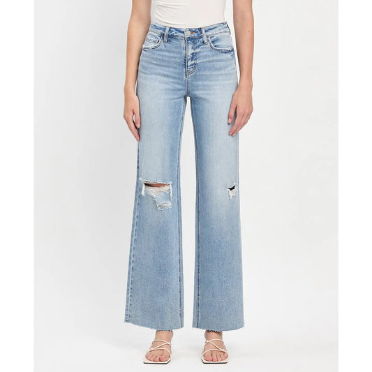 Olivia High Rise Raw Hem Wide Leg Denim