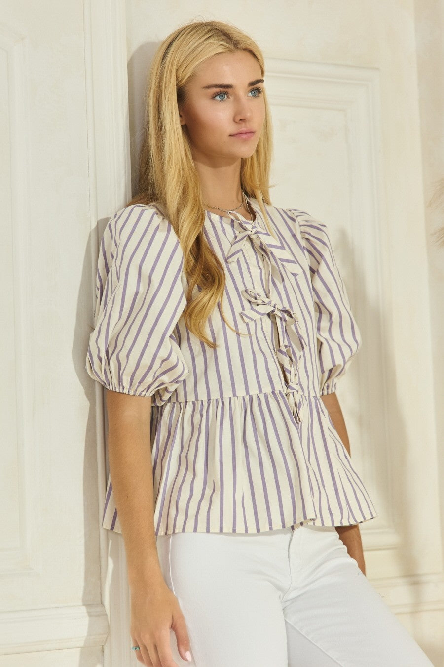 Lucy Striped Tie Front Blouse - Plus