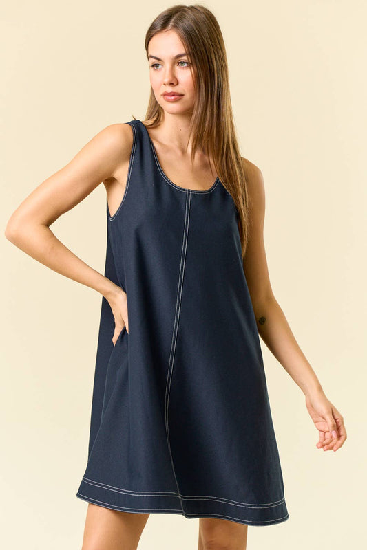 Kira Scoop Neck Contrast Top Stitched Mini Dress