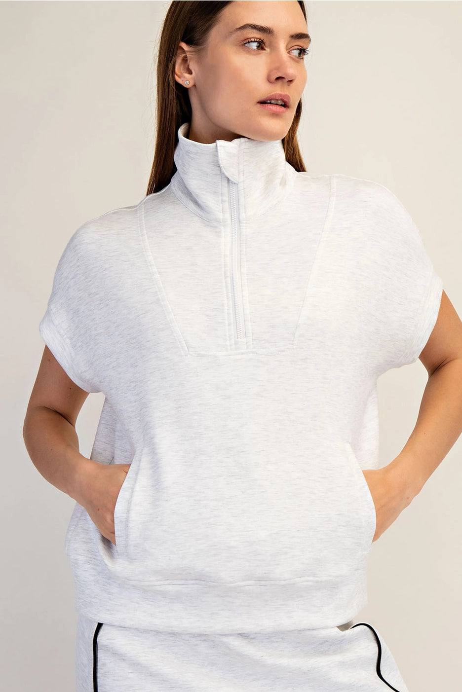 Lily Modal Scuba Quarter Zip Short Sleeve Top