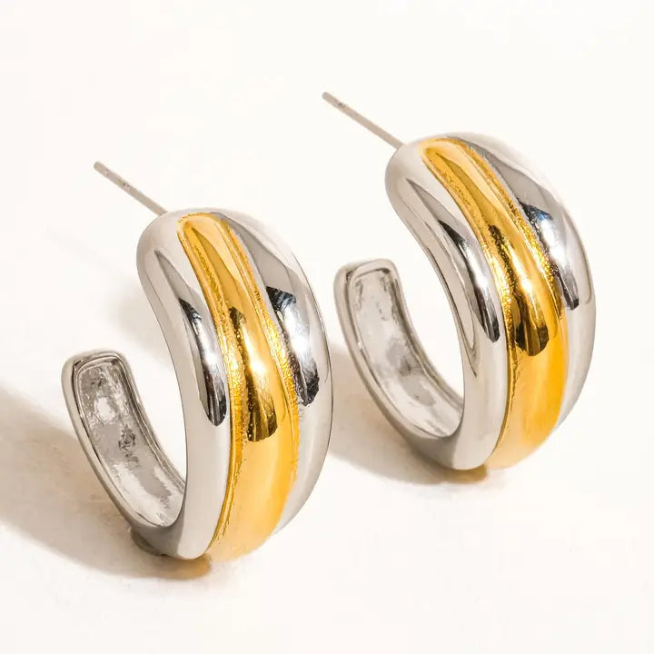 18K Non-Tarnish Multi C Hoop Earring