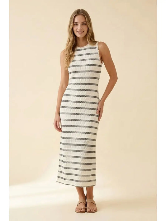 Sandy Stripe Stretch Lace Midi Dress