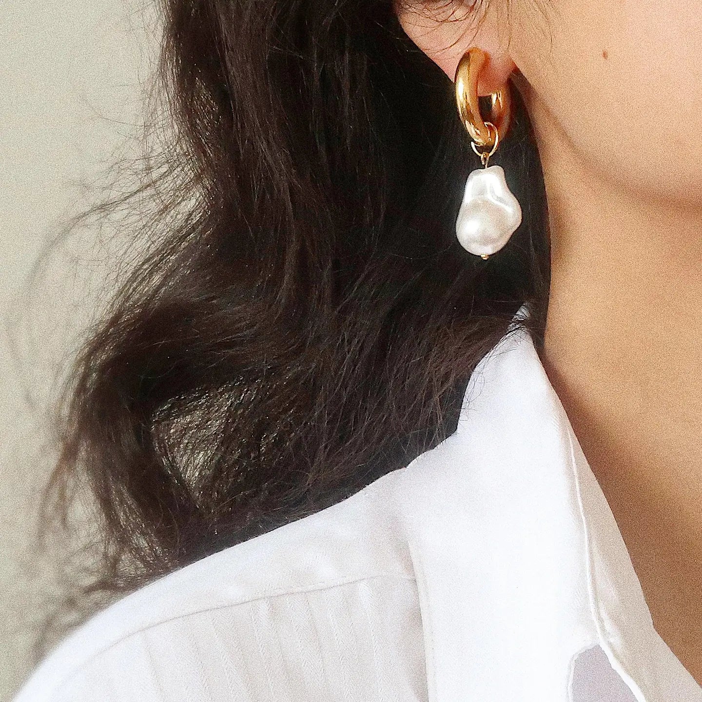 Gold Statement Large Pearl Earring
