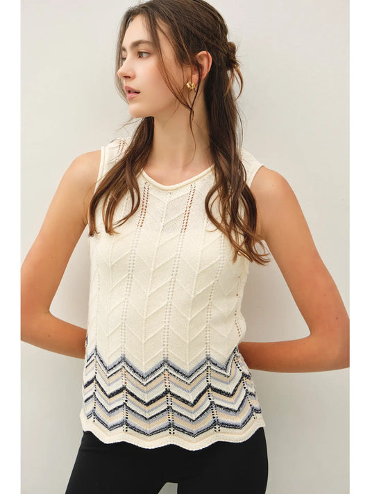 Poppy Chevron Patterned Sleeveless Knt Top