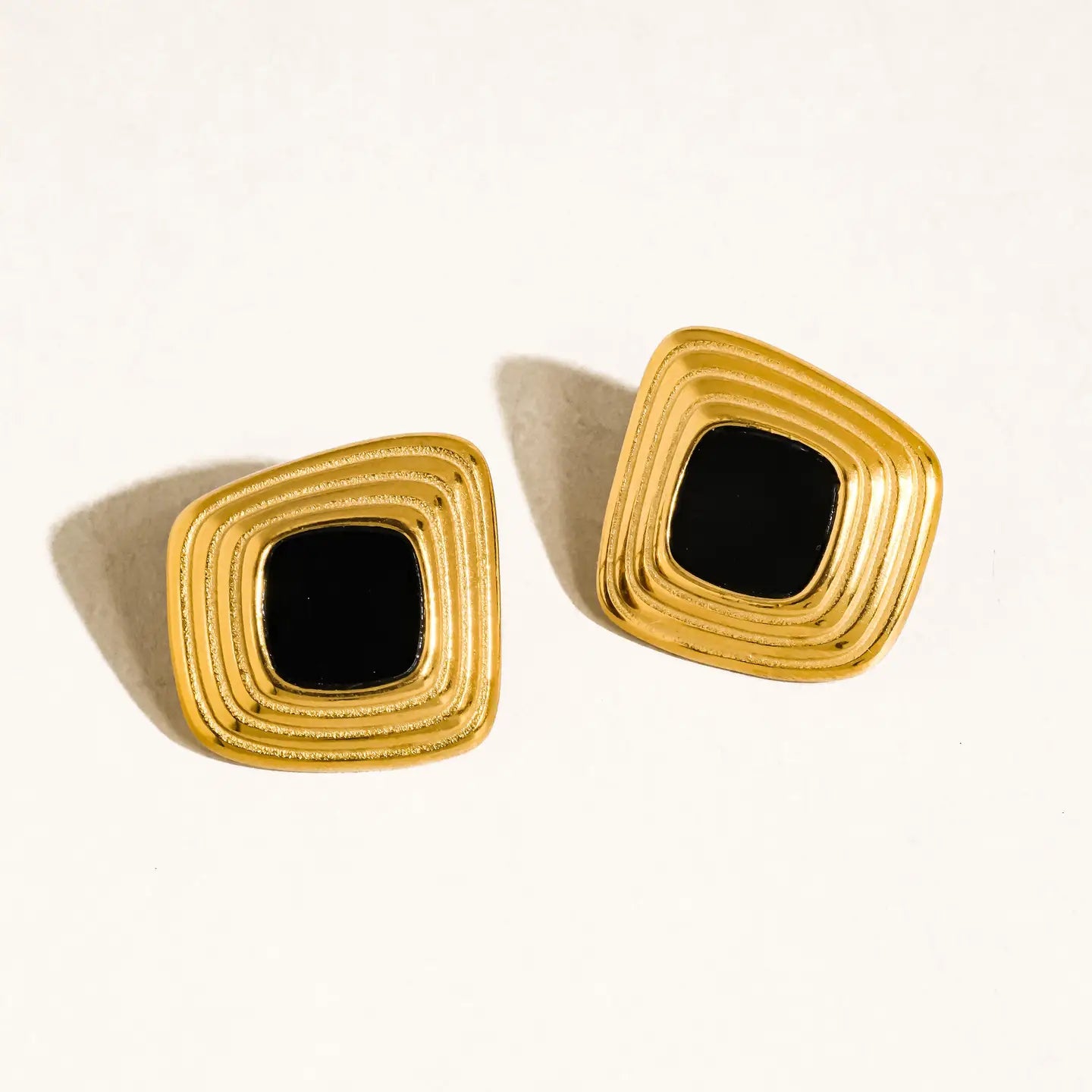 18K Gold Non-Tarnish Enamel Square Earrings