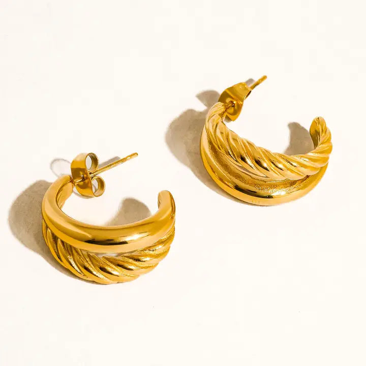 18K Gold Non-Tarnish Braided Double Hoop Earring