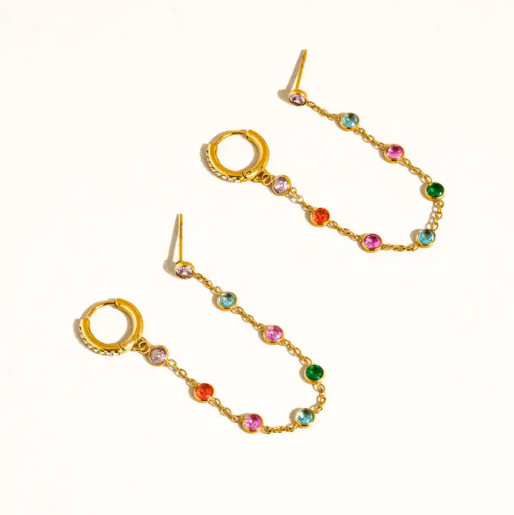 18K Gold Non-Tarnish Crystal Chain Link Earrings