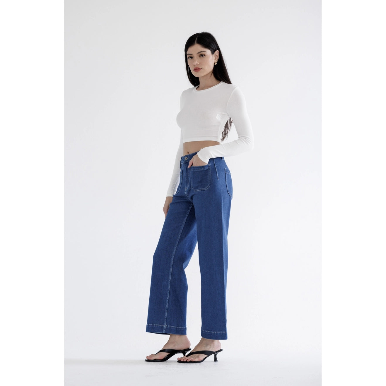 Farrah High Rise Patch Pocket Cropped Denim