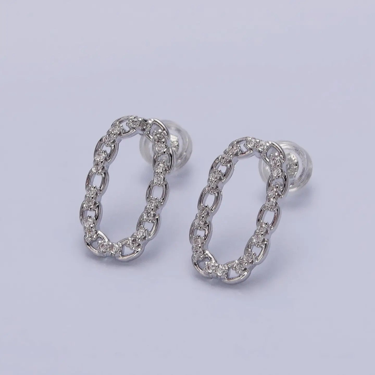 16K Gold Filled Open Cz Cable Link Stud Earrings