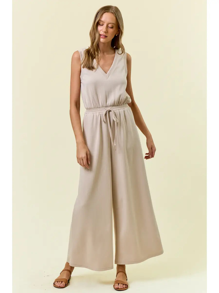 Addie V Neck Brushed Modal Wide Culotte Leg Jumpsuit
