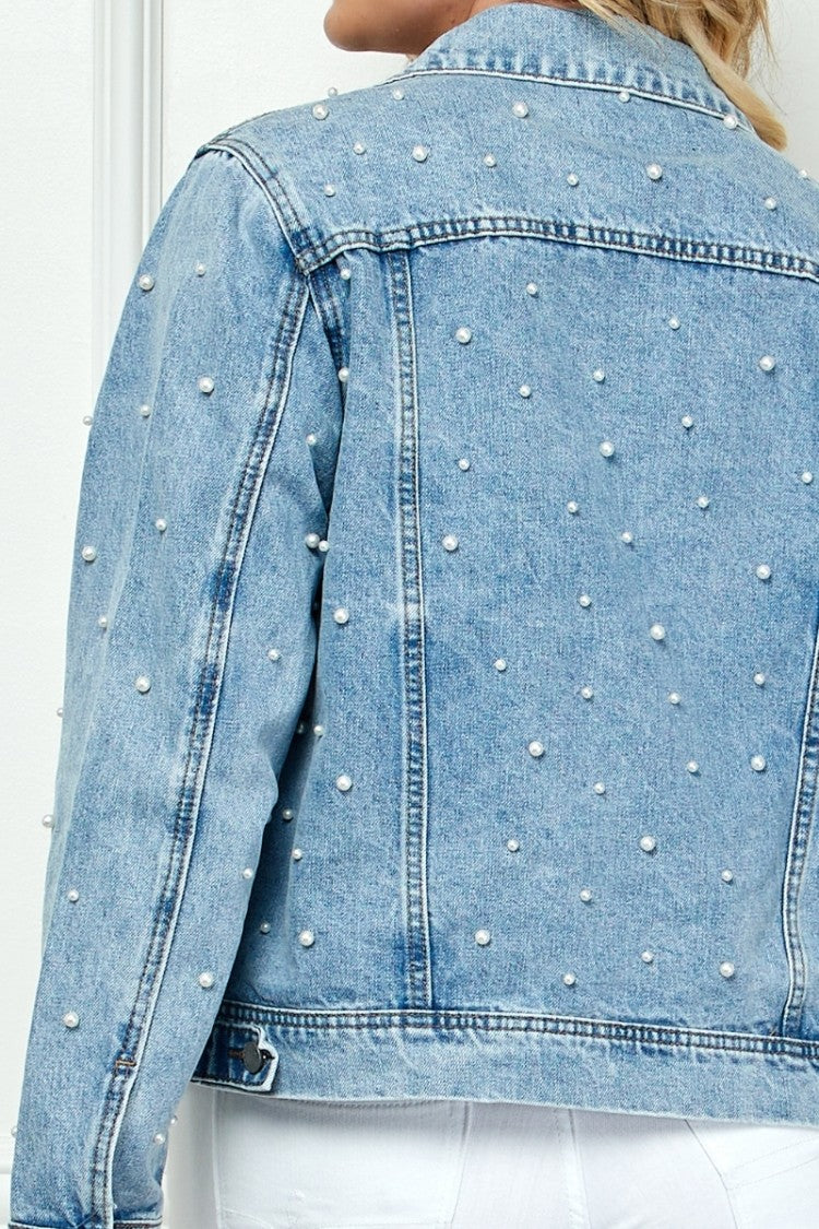 Audrey Pearl Cropped Denim Jacket - Plus