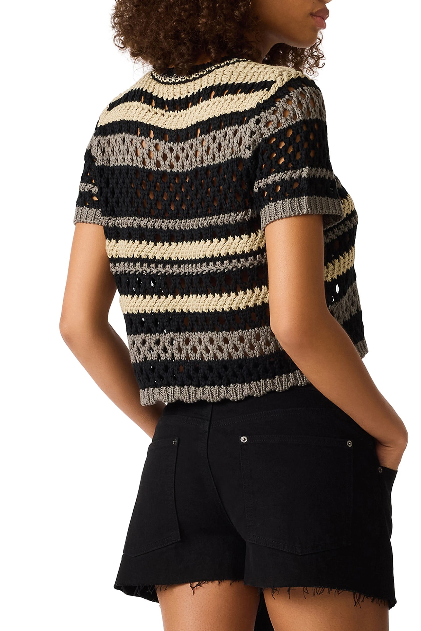 Winnie Striped Open Knit Crop Sweater