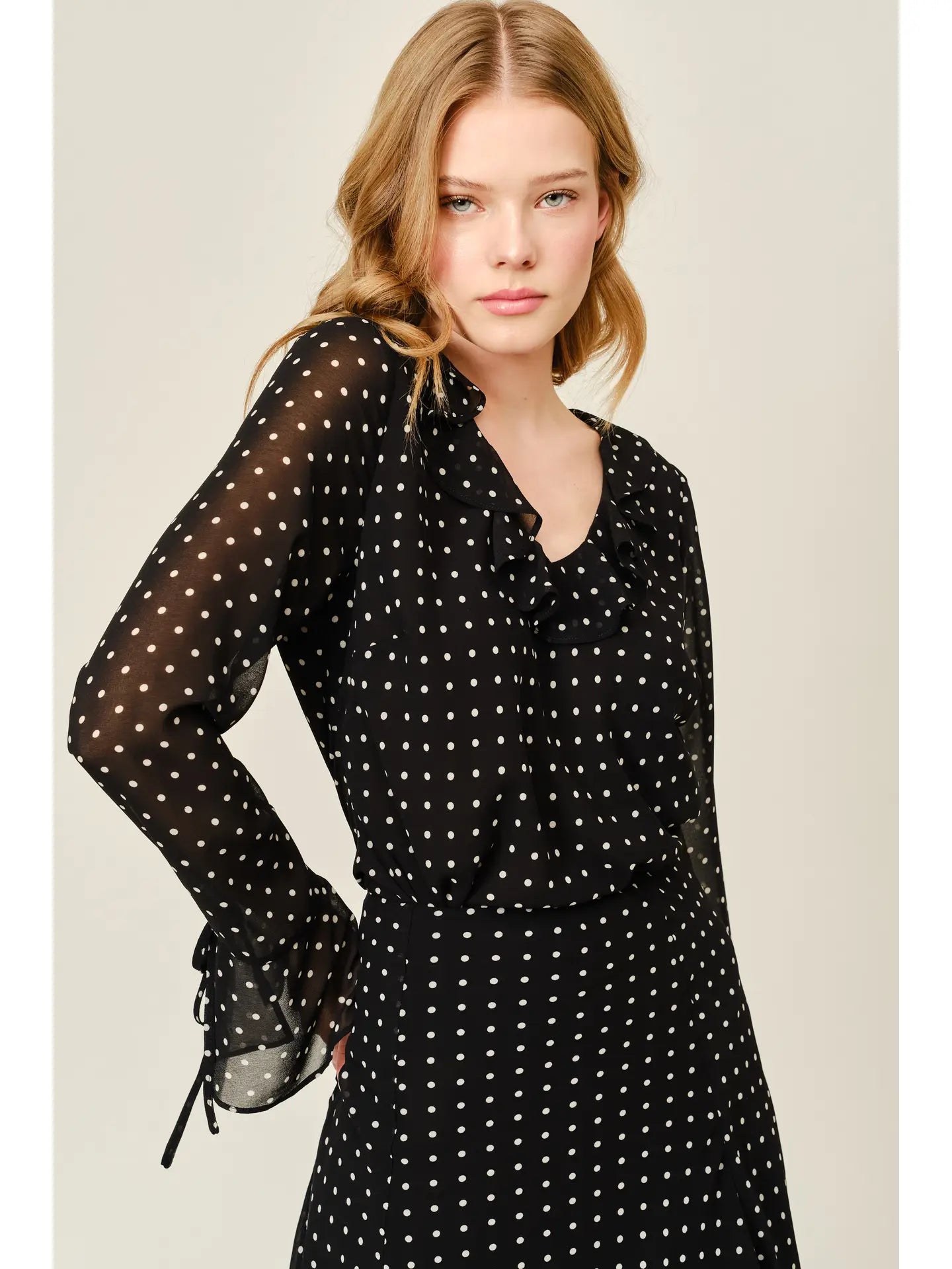 Cici Polka Dot Ruffle Blouse
