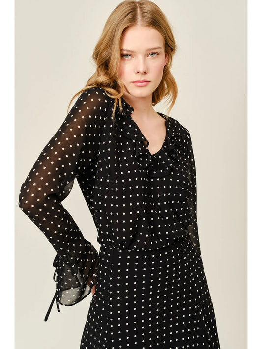 Cici Polka Dot Ruffle Blouse