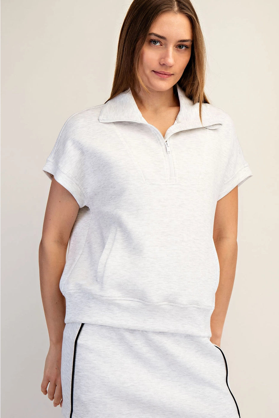 Lily Modal Scuba Quarter Zip Short Sleeve Top