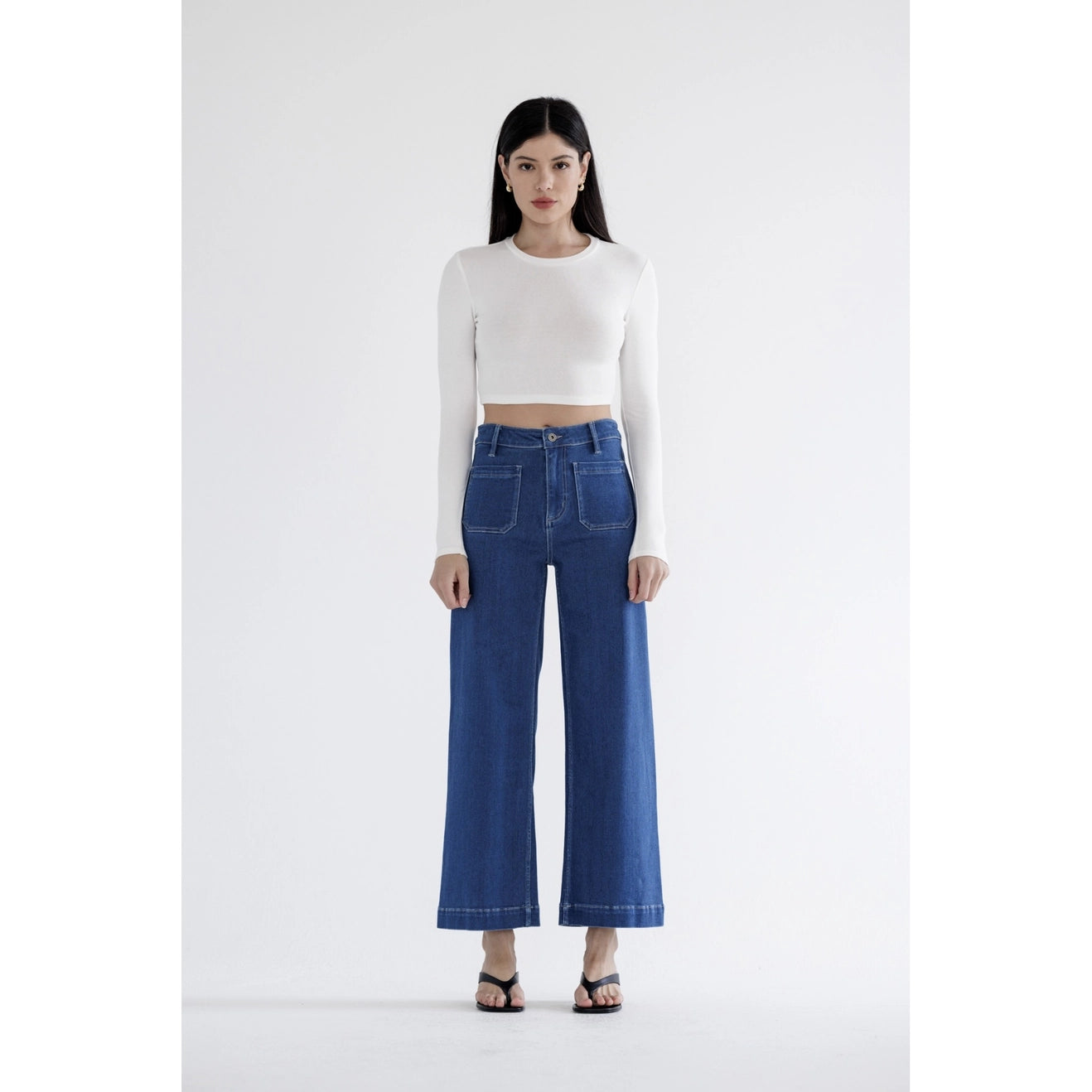 Farrah High Rise Patch Pocket Cropped Denim