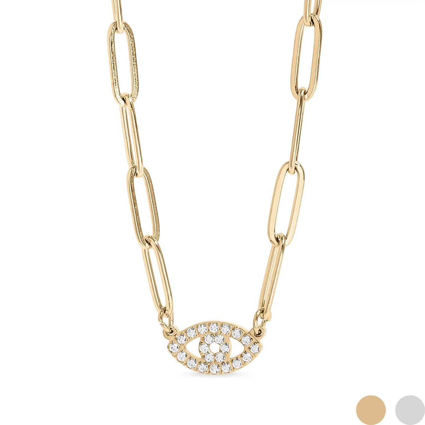 Stone "Evil Eye" Paperclip Chain Necklace