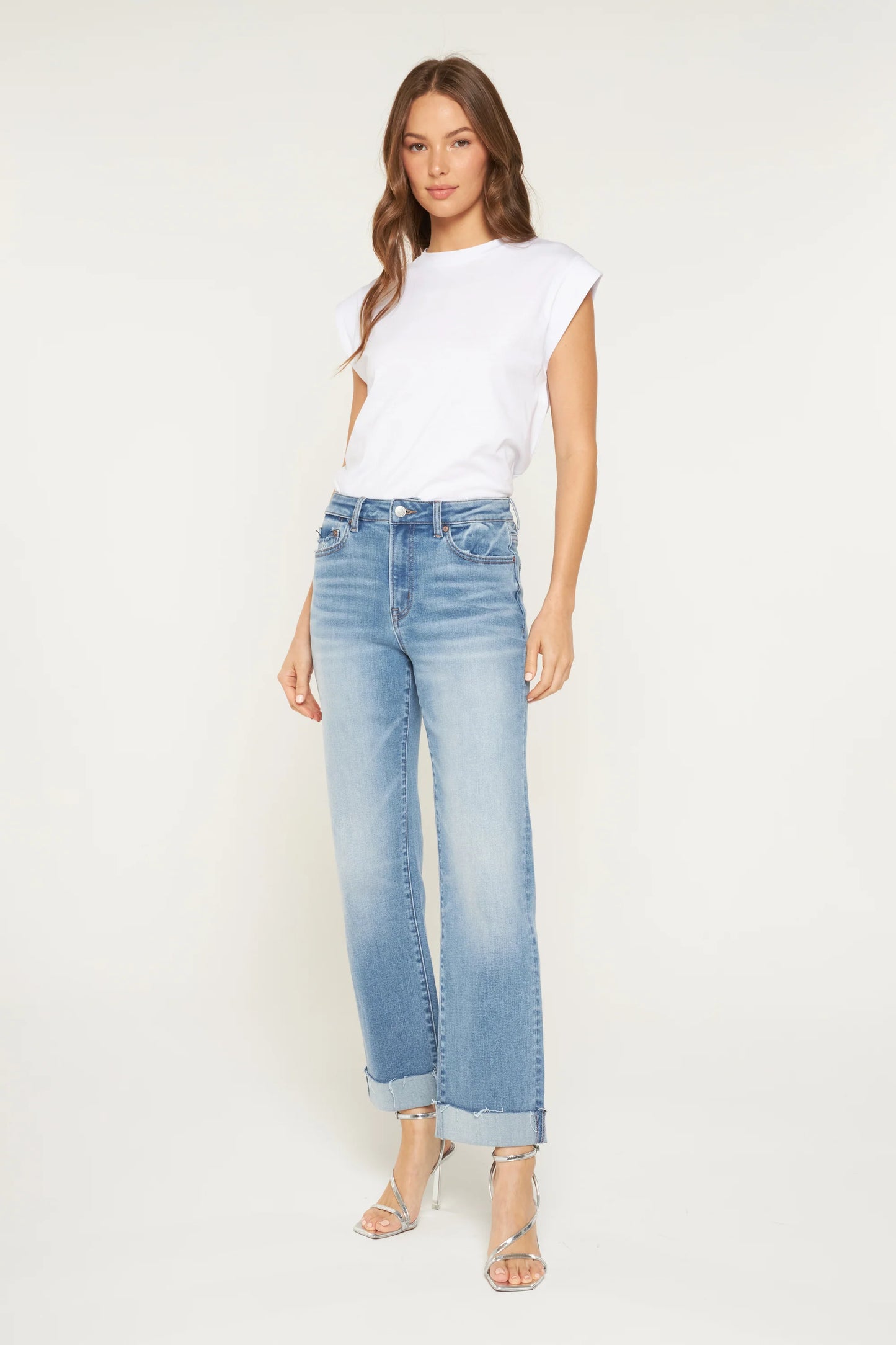 Dani High Rise Straight Leg Cuffed Denim