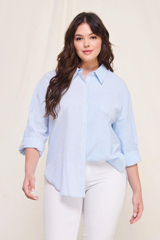 Breeze Striped Button Up- Plus