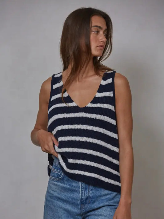 Bay Knit Cotton Striped V-Neck Sleeveless Top