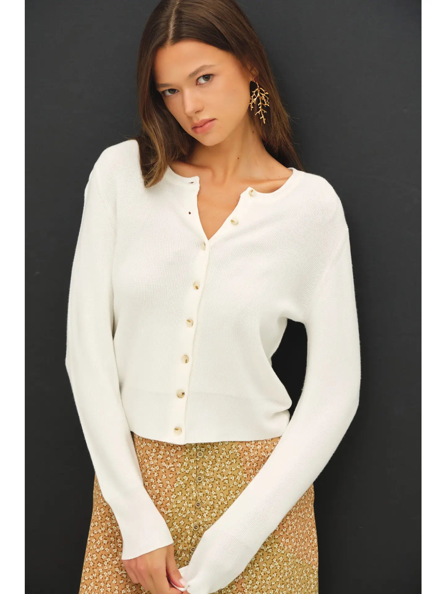 Francine Ribbed Crewneck Cardigan