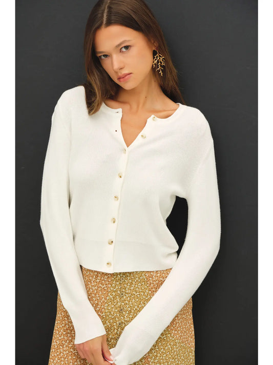 Francine Ribbed Crewneck Cardigan