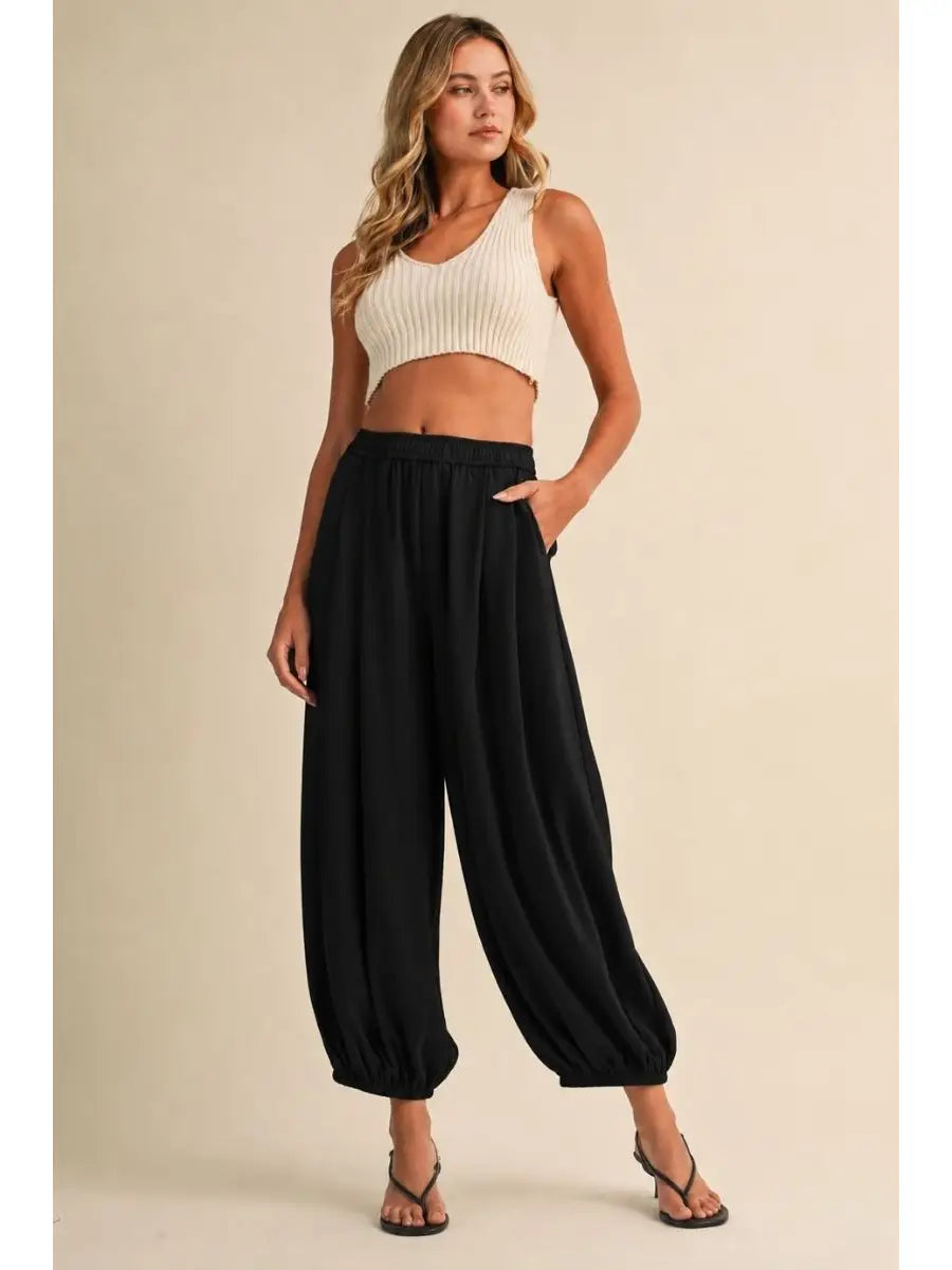 Senny Satin Elastic Waistband Balloon Pants