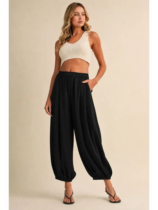 Senny Satin Elastic Waistband Balloon Pants