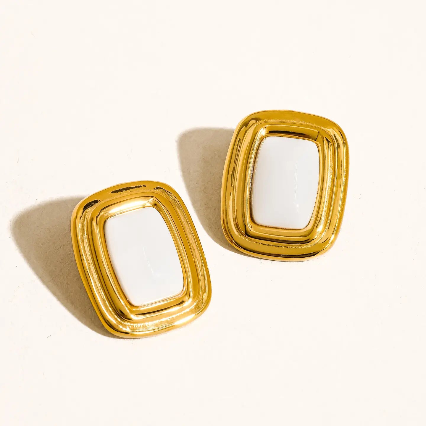 18K Gold Non-Tarnish Classic Square Stone Earring