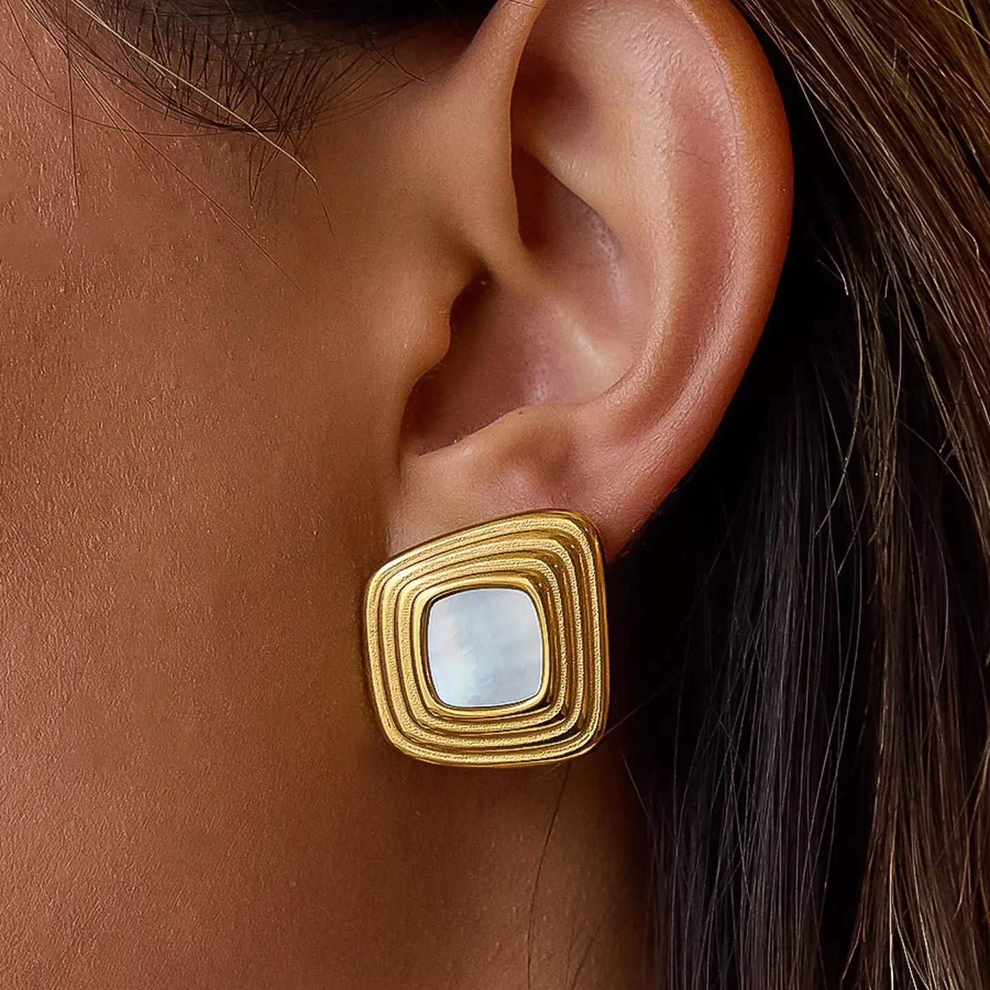 18K Gold Non-Tarnish Enamel Square Earrings