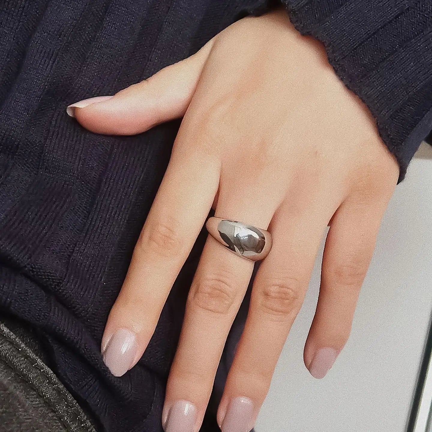 Silver Non-Tarnish Chunky Dome Statement Ring
