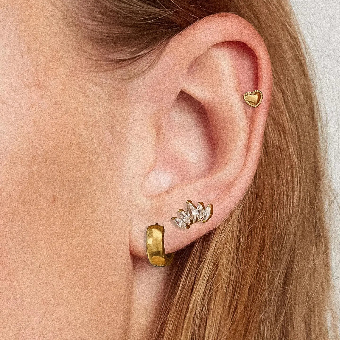 18K Gold Non-Tarnish Hearts, Hoops &Cz Earring