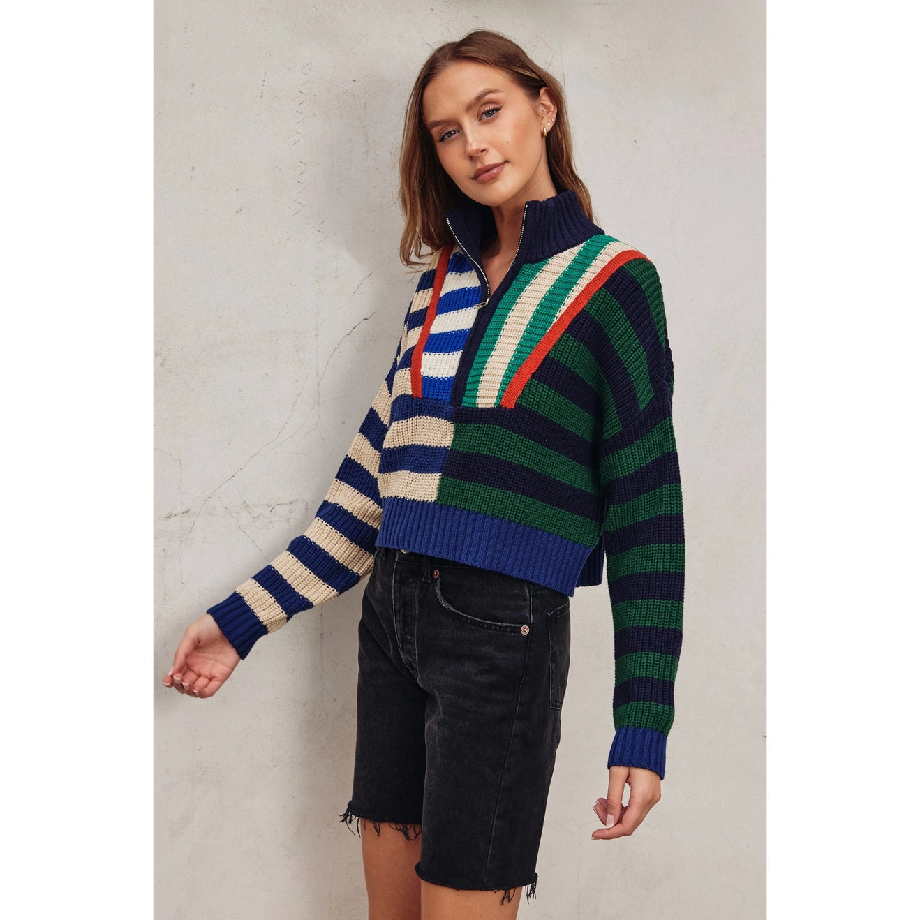 Saylor Color Block Half Zip Sweater