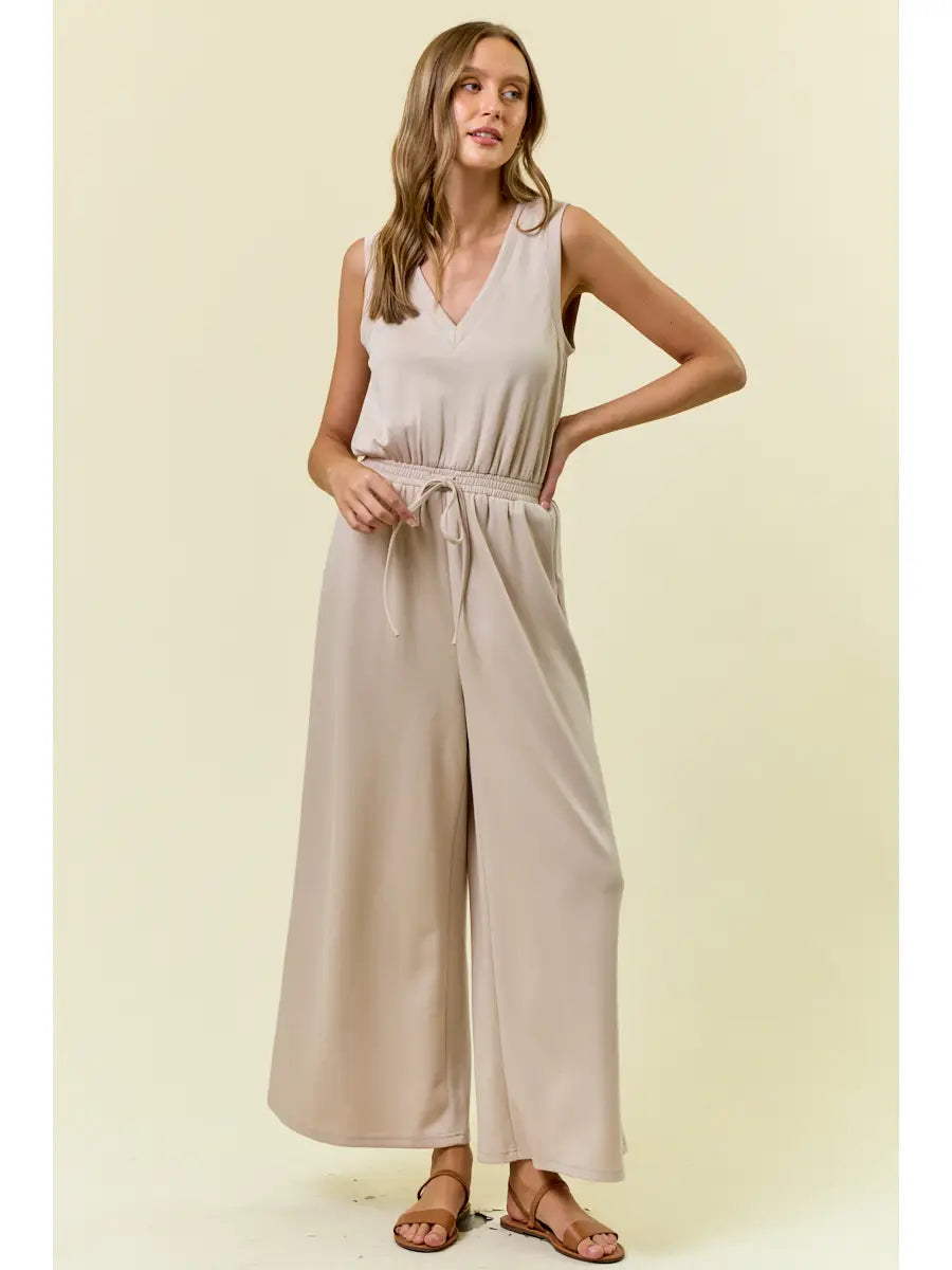 Addie V Neck Brushed Modal Wide Culotte Leg Jumpsuit