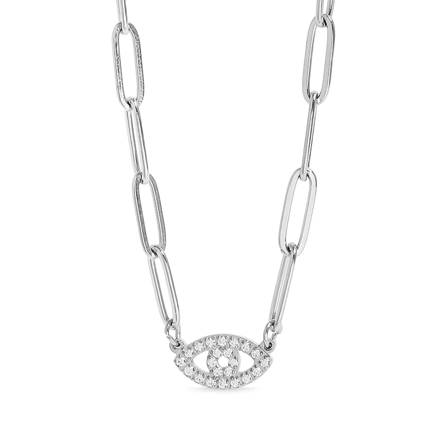 Stone "Evil Eye" Paperclip Chain Necklace