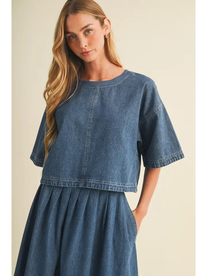 Cassy Center Seam Structured Denim Blouse