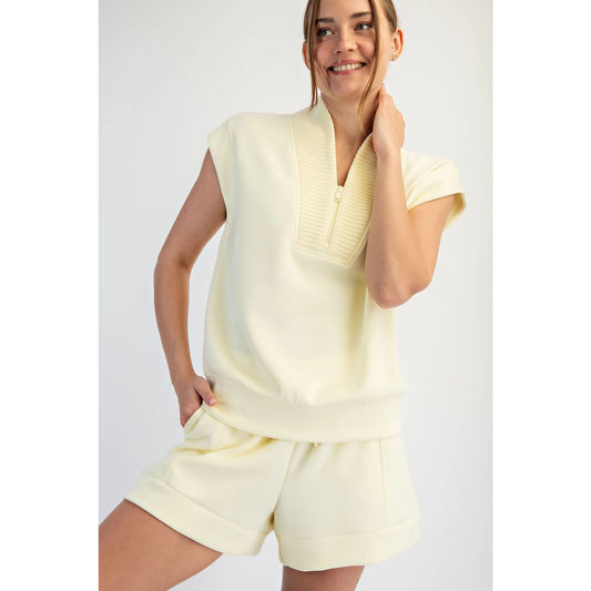 Zinnia Modal Scuba Quarter Zip Sleeveless Top